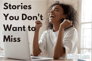 Woman looking very happy with the words stories you don't want to miss